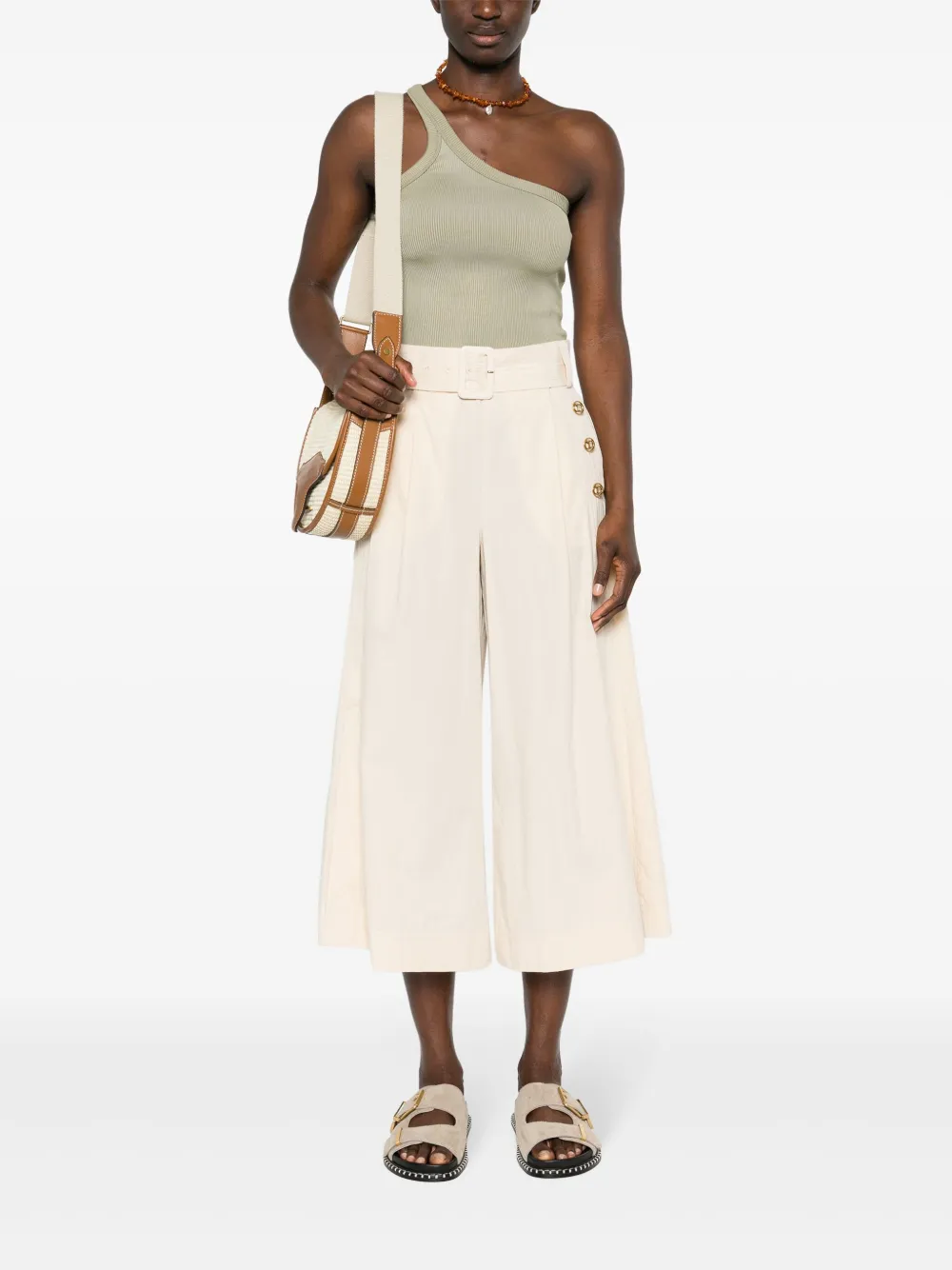 Shop Twinset Wide-leg Cropped Trousers In Neutrals