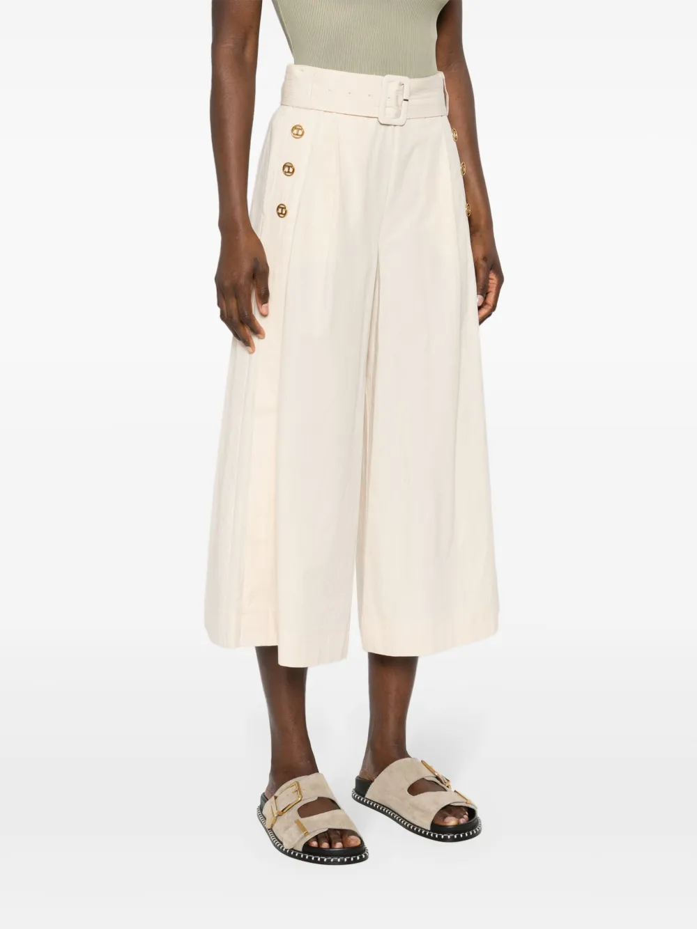 Shop Twinset Wide-leg Cropped Trousers In Neutrals