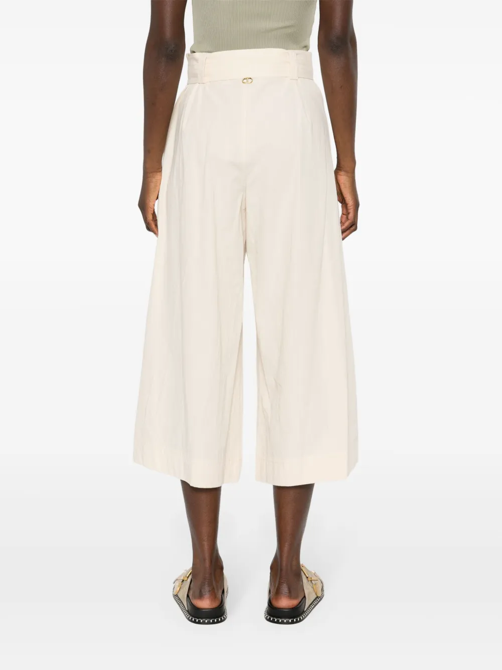 Shop Twinset Wide-leg Cropped Trousers In Neutrals