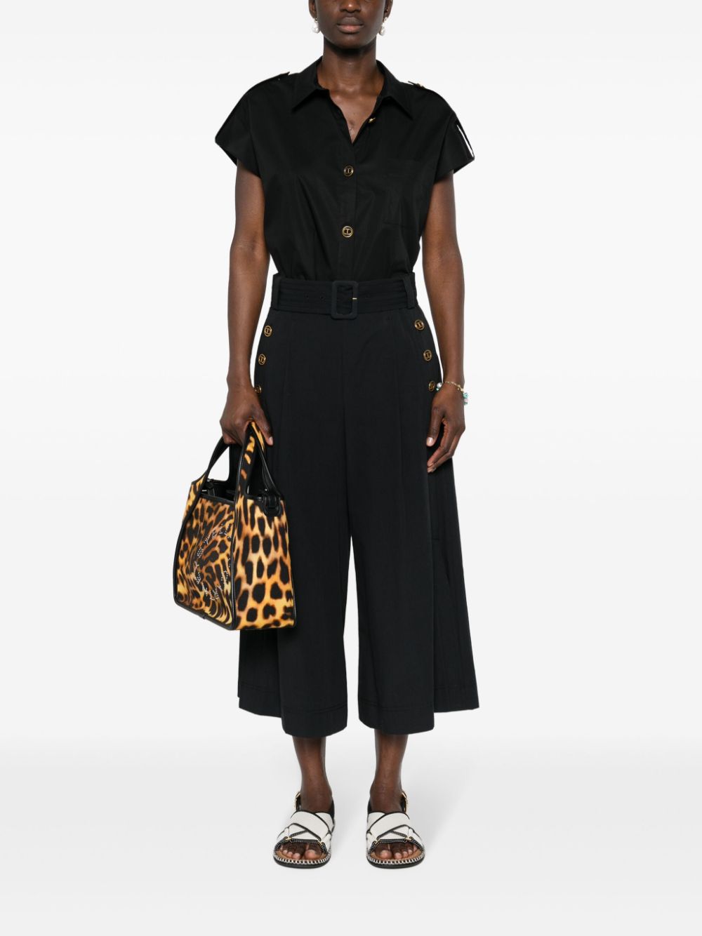 Shop Twinset Wide-leg Cropped Trousers In Black