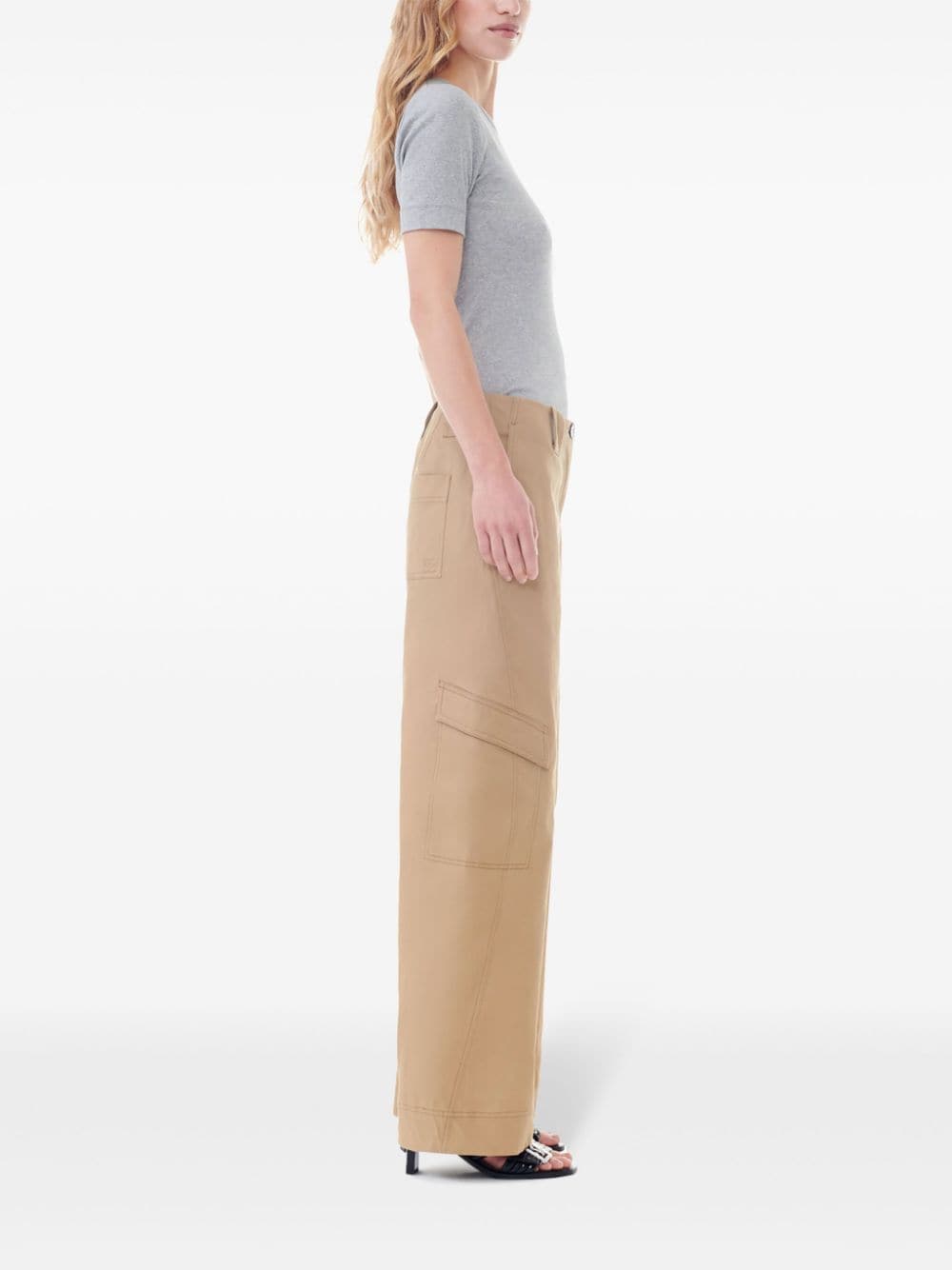 Shop Ganni Mid-rise Cargo Trousers In Nude