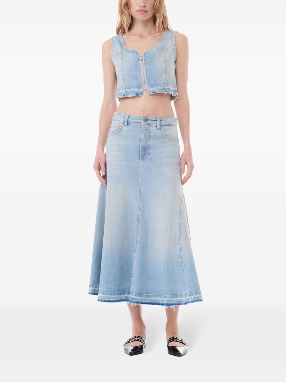 Shop Ganni A-line Denim Skirt In Blue