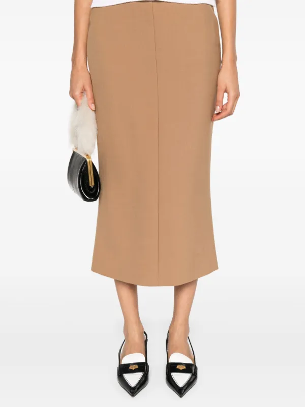 Viktor Rolf high waisted midi pencil skirt women Polyester Wool Spandex Elastane L Brown