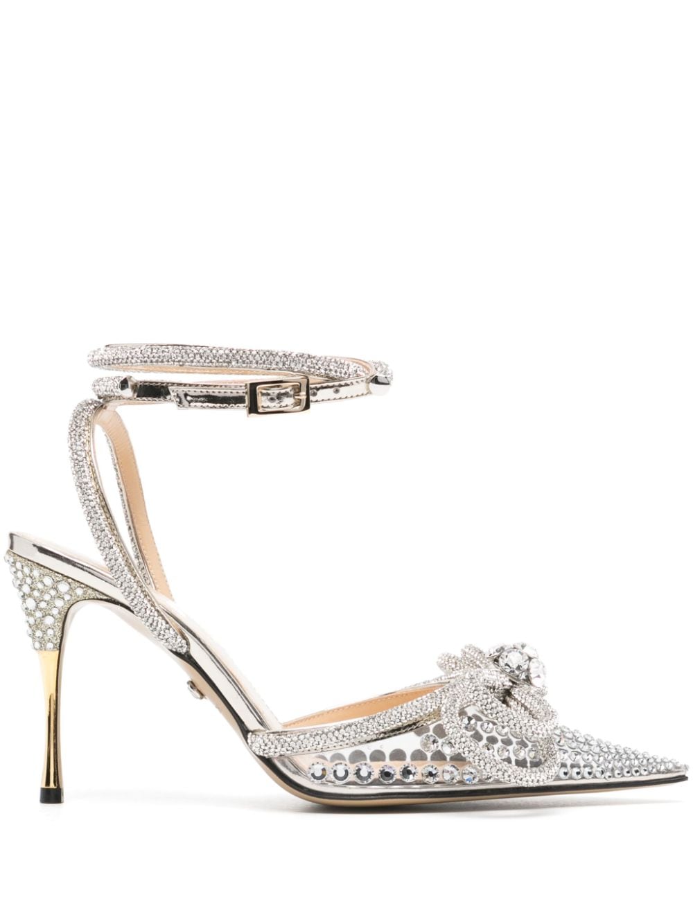 Mach & Mach 95m Bow-detailed Crystal-embellished Sandals In Silver