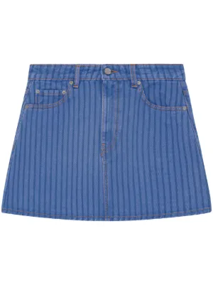GANNI　Print Denim A-line Skirt Ganni Print Denim High Waist A-line Skirt - Big Leopard