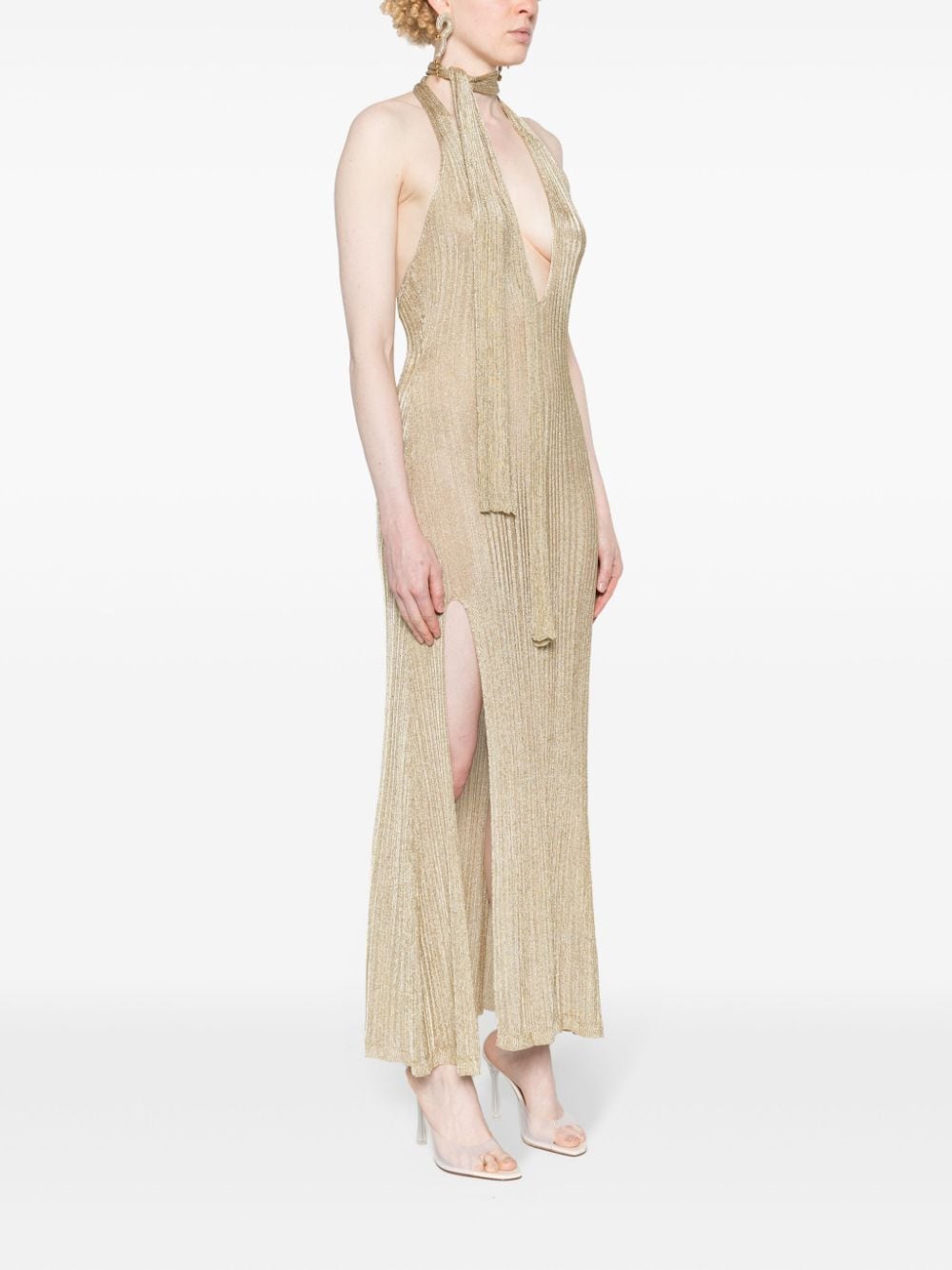 Shop Eleonora Gottardi Halterneck Lurex Midi Dress In Gold