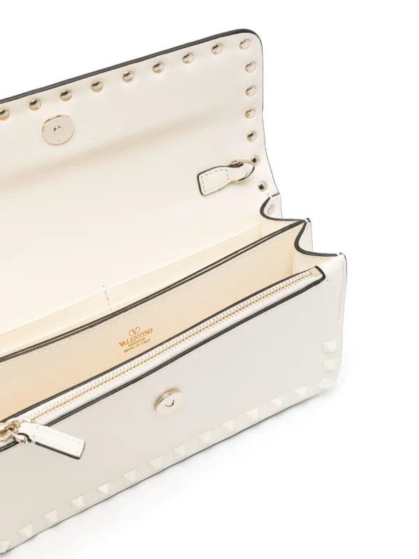 Valentino Garavani Rockstud leather clutch bag women Calf Leather One Size White