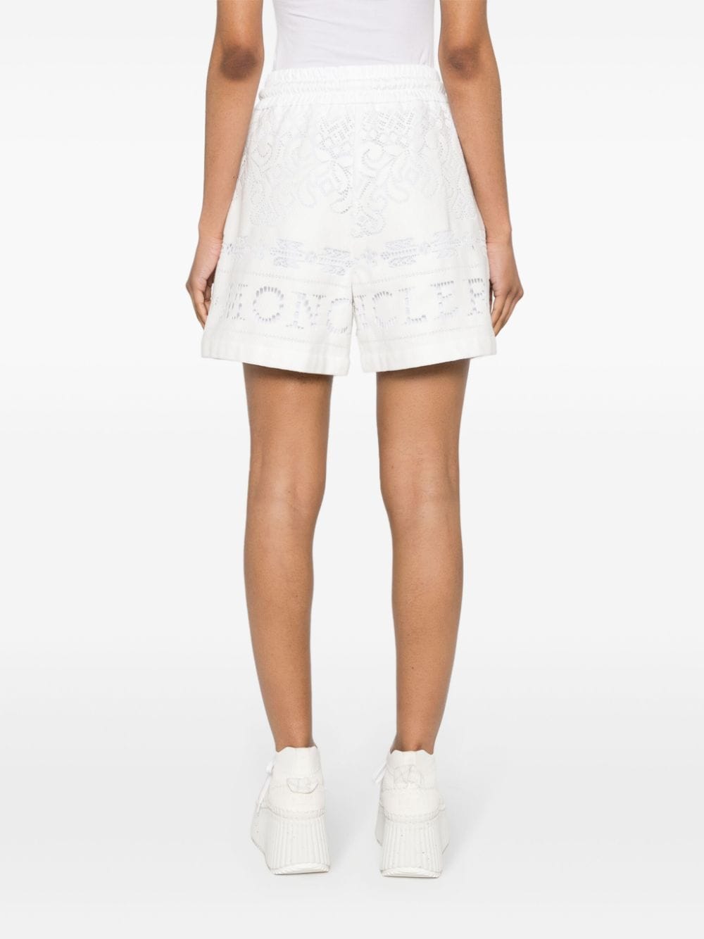 Shop Moncler Perforated-logo Lace Shorts In White