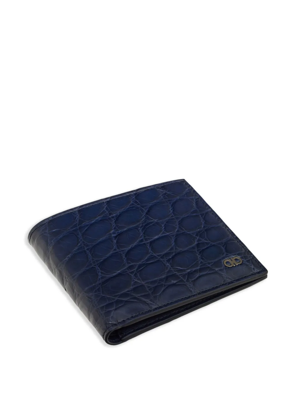 Ferragamo Gancini Crocodile-embossed Wallet In Blue