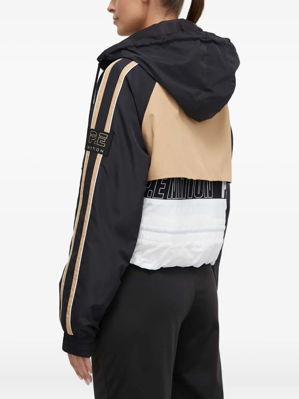 P.e Nation Hooded Striped Jacket In Black