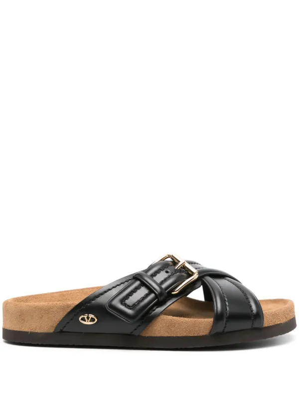 Valentino ヴァレンティノ　Vロゴ　パンプス　サンダル Vロゴ シグネチャー グレインカウハイドレザー スライドサンダル