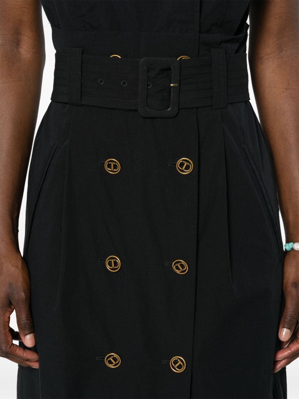 TWINSET Katoenen midi-jurk met dubbele rij knopen Zwart