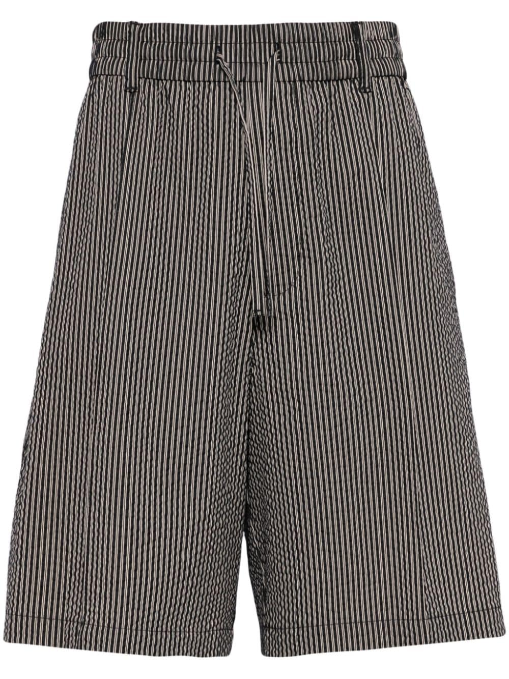 Emporio Armani Vertical-print Cotton-blend Shorts In Black