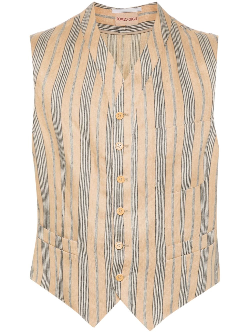 Pre-owned Romeo Gigli 1990s Striped Herringboned Vest In Neutrals