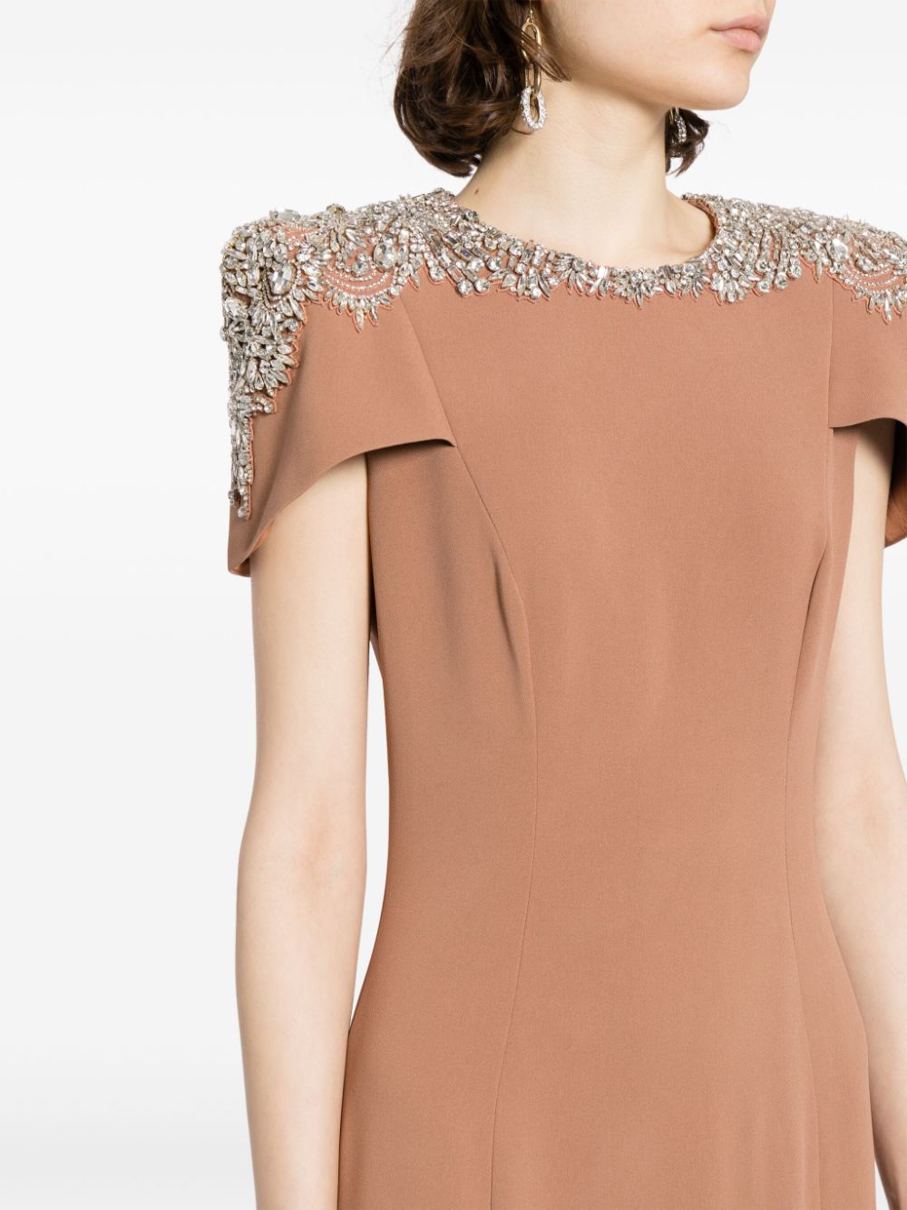 Shop Jenny Packham Polaris Crystal-embellished Gown In Brown