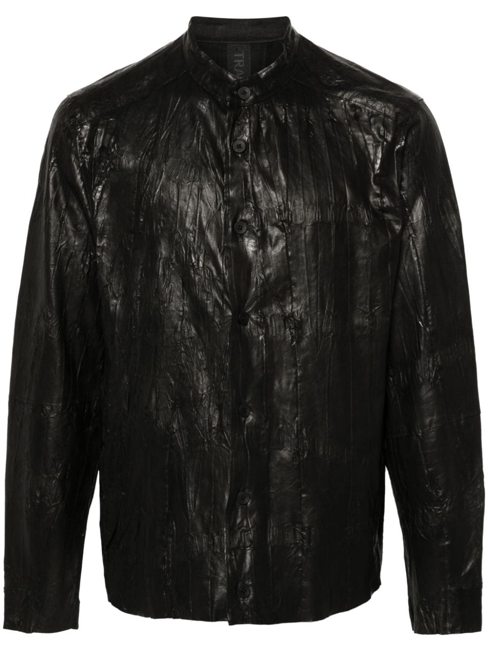 Transit crinkled leather shirt Zwart