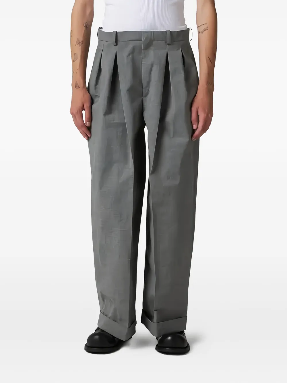 Hed Mayner Pleated Cuffed Trousers In Gray