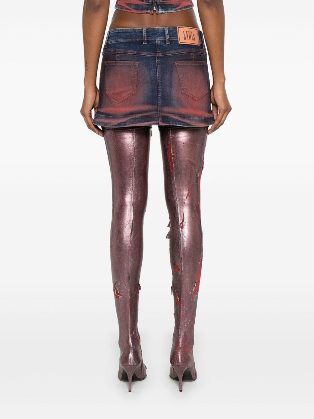 Shop Knwls Harley Creased Denim Miniskirt In Red