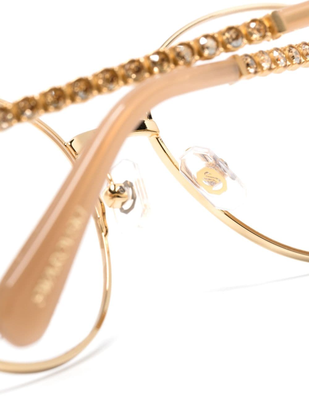 Shop Swarovski Crystal-embellished Round-frame Glasses In Gold