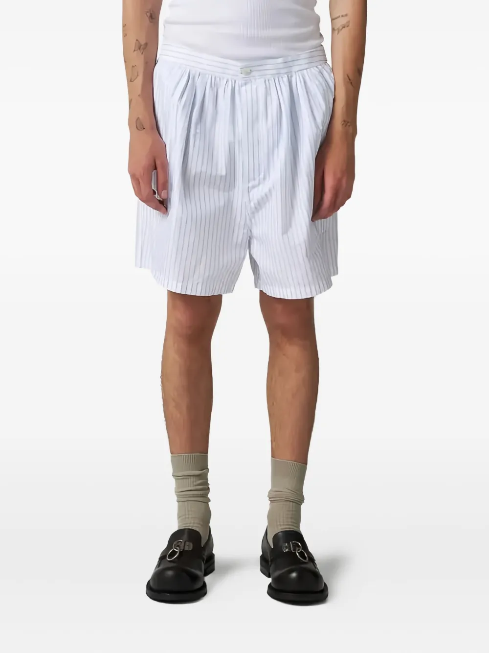 Hed Mayner Striped Shorts In White