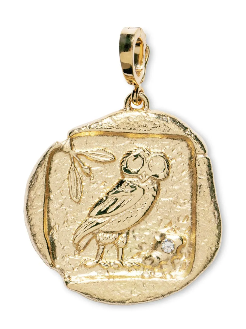 18kt yellow gold large Owl Of Athena diamond pendant charm