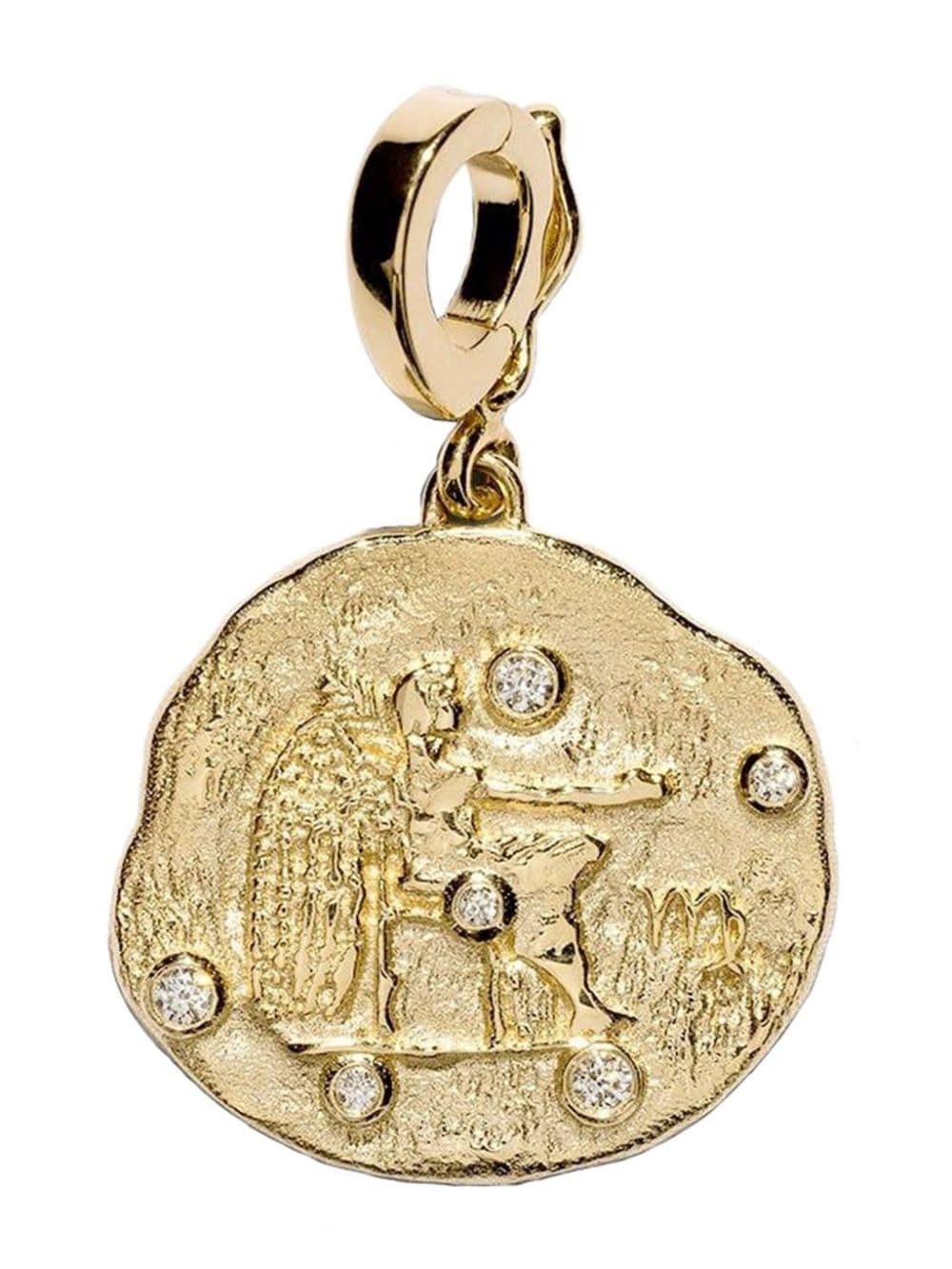 Azlee 18kt Yellow Gold Small Virgo Diamond Coin Pendant