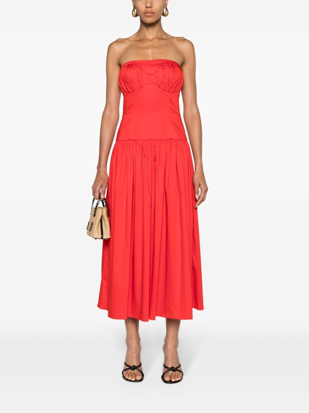 Shop Tove Lauryn Strapless Midi Dress In Red
