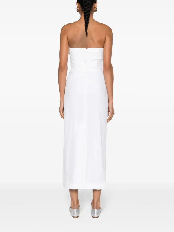 knee length dresses for ladies ELODIE Strapless Drop Waist Midi Dress with Sash Neckpiece (White Linen  Blend) main image 1
