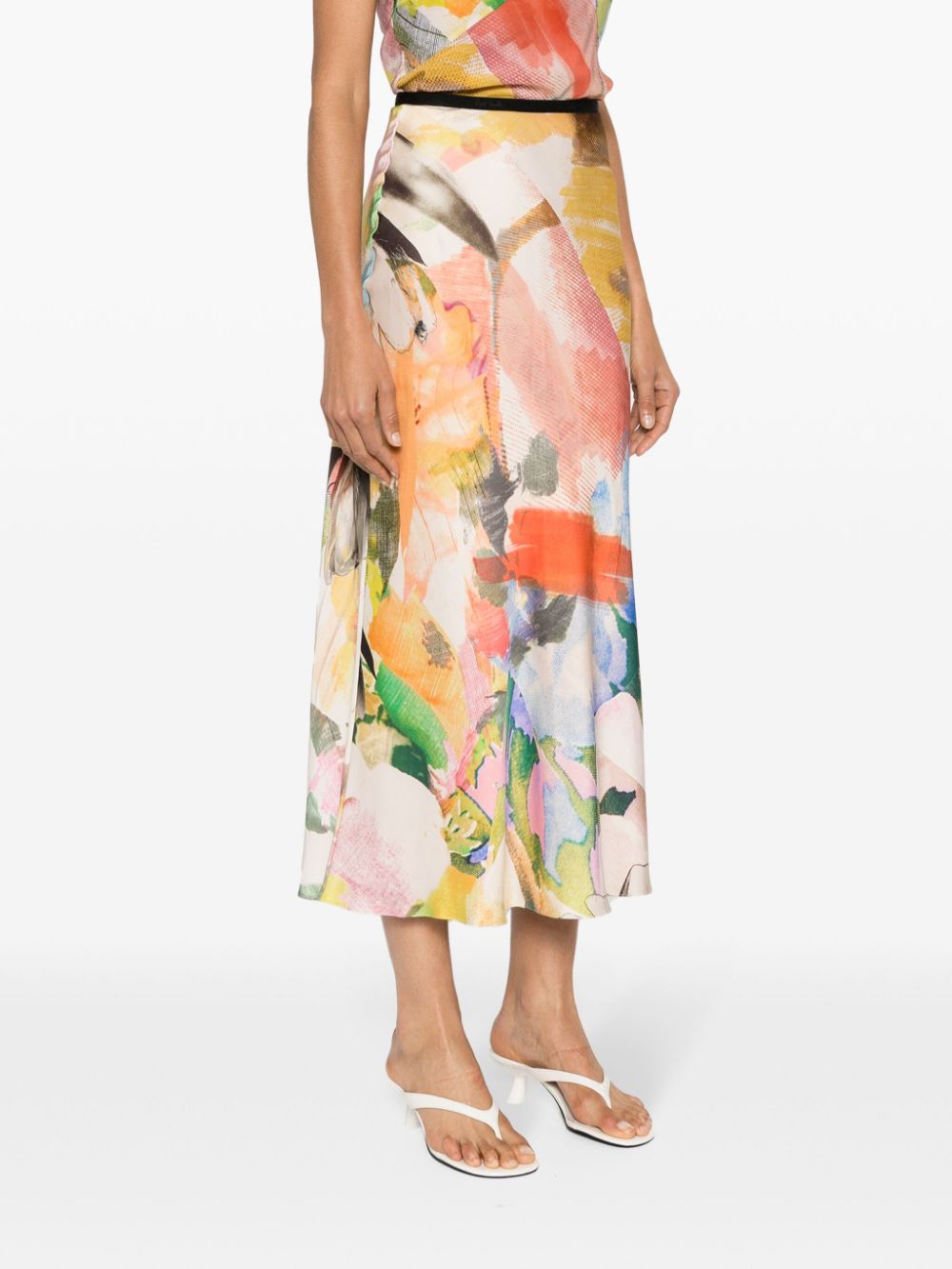 Shop Paul Smith Floral Collage-print Midi Skirt In 绿色