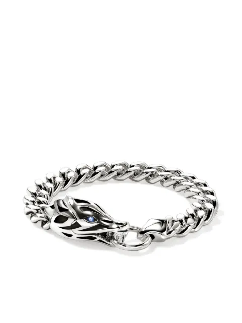 John Hardy pulsera Naga en plata de ley y cuero con zafiro