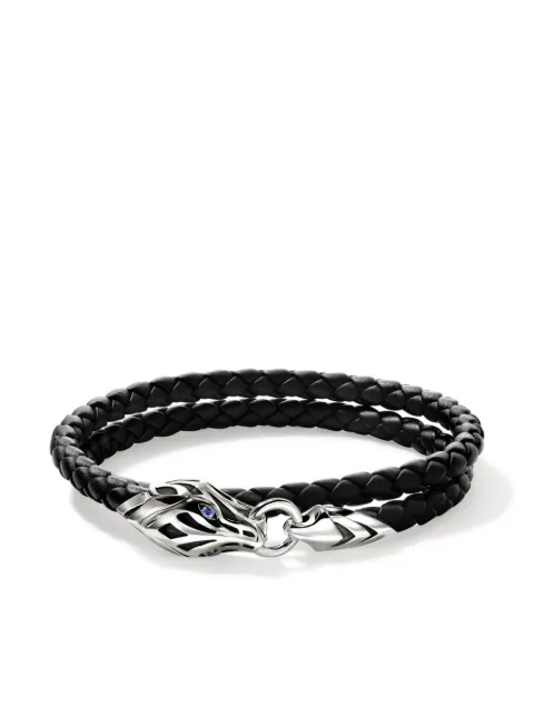 John Hardy pulsera Naga Wrap en plata de ley y cuero con zafiro
