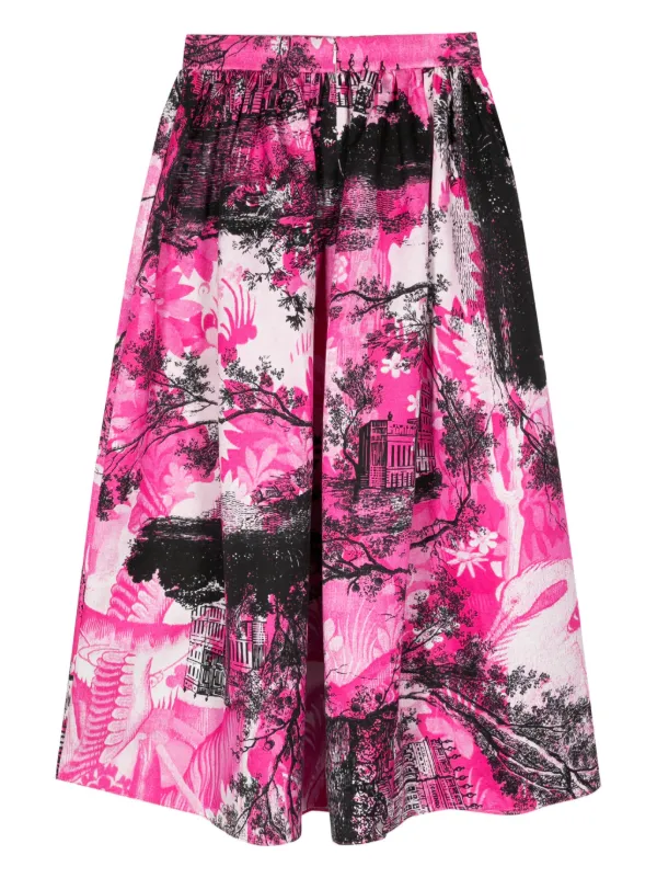 ERDEM Printed Jacquard Midi Skirt Pink FARFETCH IN