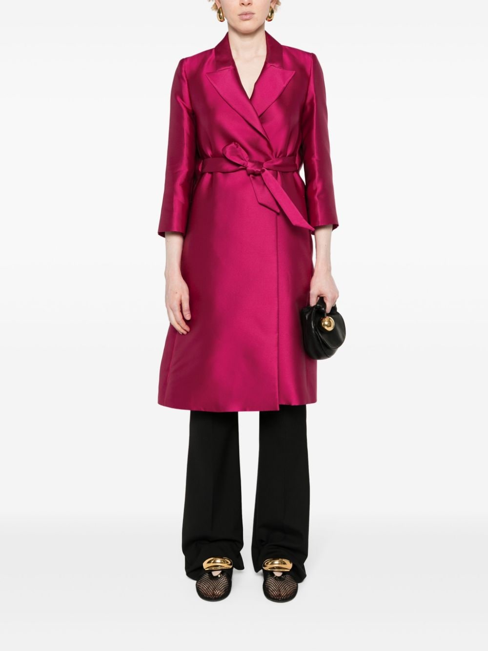 Shop Max Mara Notched-lapels Belted Coat In Pink