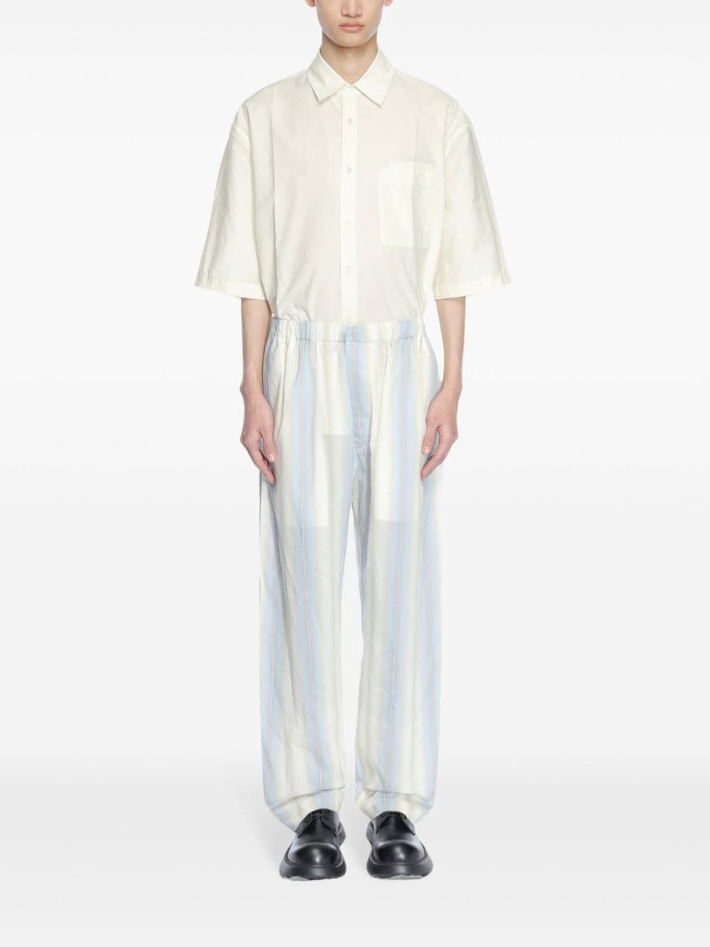 Shop Lemaire Striped Straight-leg Trousers In 中性色