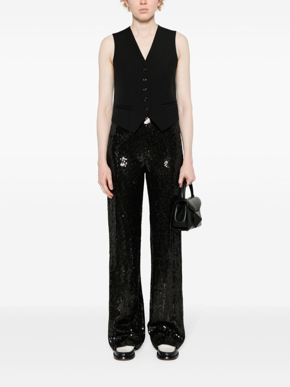 Shop Alice And Olivia Sequin-embellished Wide-leg Trousers In Black
