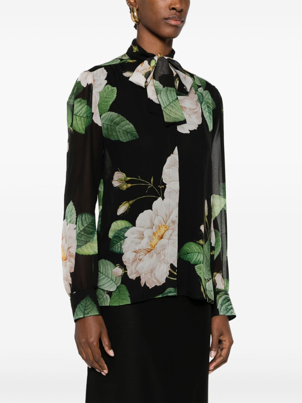 Shop Giambattista Valli Floral-print Silk Shirt In Black