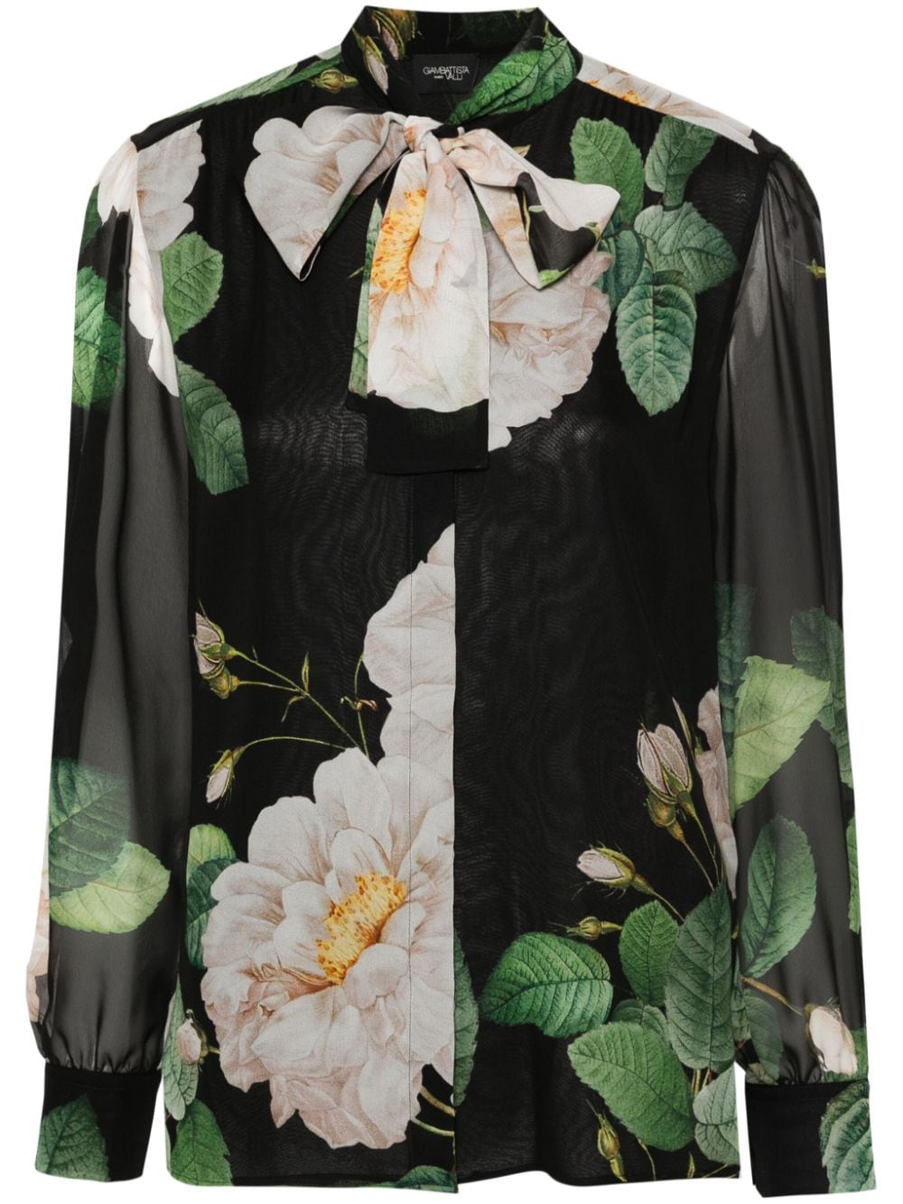 Giambattista Valli Floral-print Silk Shirt In Black