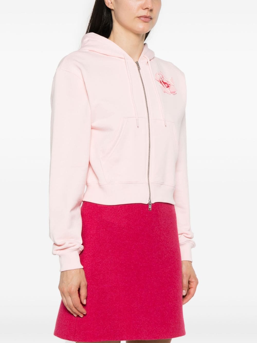 Shop Kenzo Rose-print Zipped Hoodie In Pink