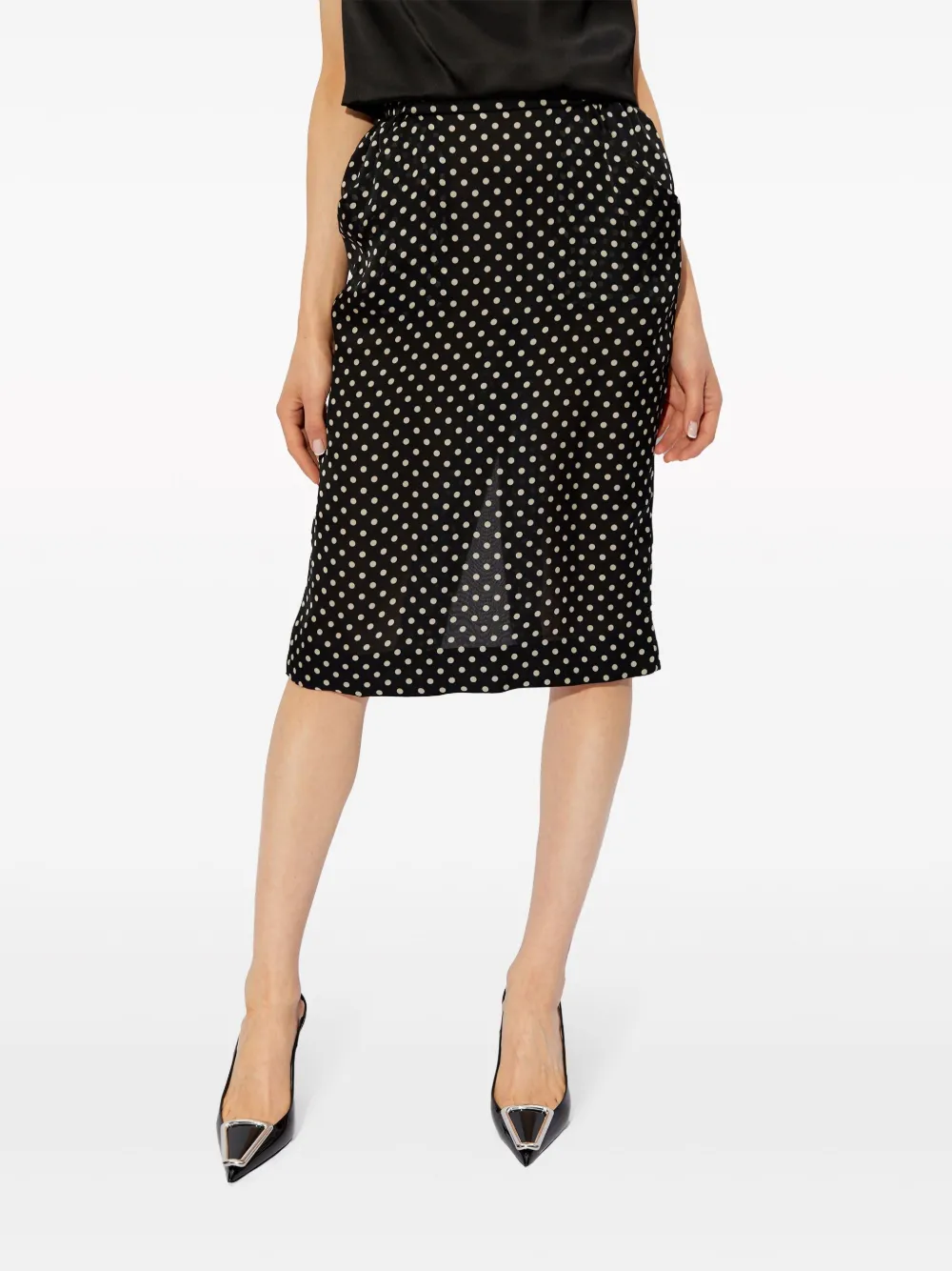 Shop Saint Laurent Polka-dot Silk Skirt In Black