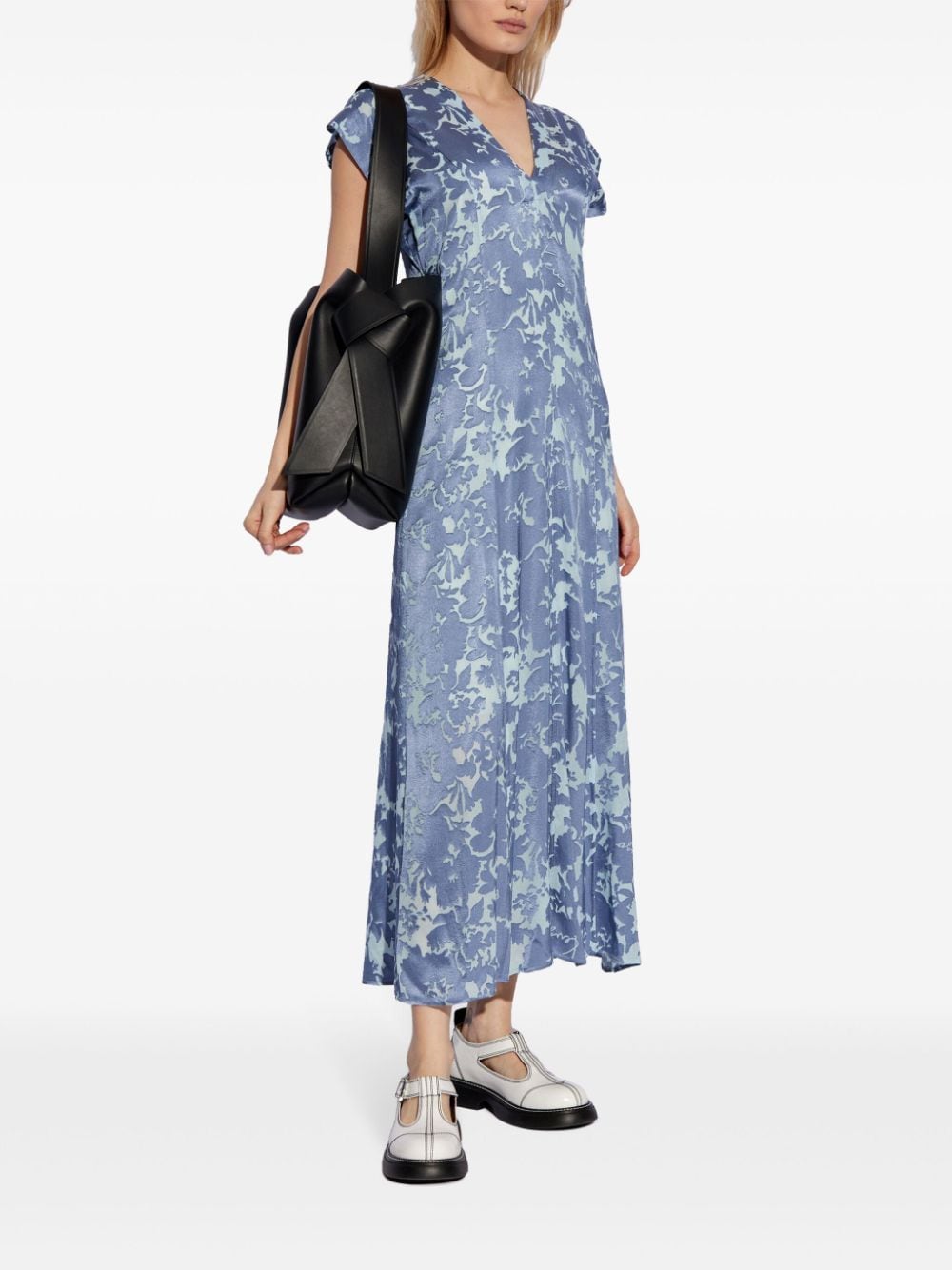 Shop Kenzo Flower Camo Satin Maxi Dress In Blue