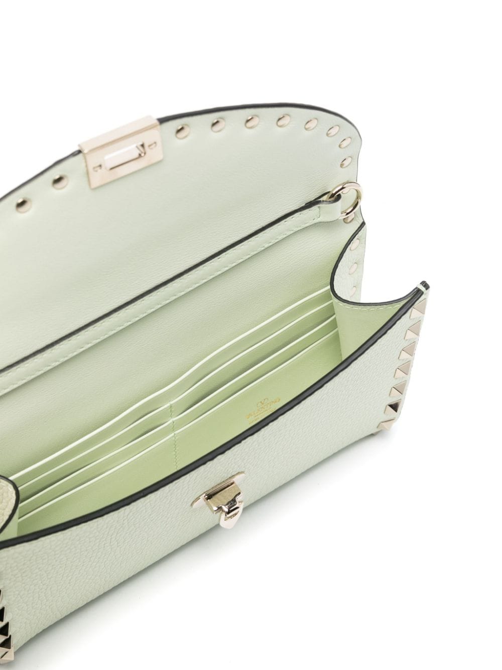 Shop Valentino Rockstud Leather Clutch Bag In Green