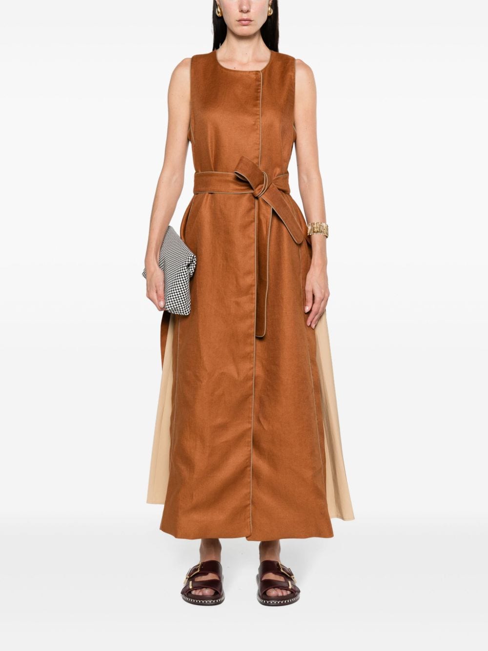 Shop Max Mara Aureo Belted Linen Waistcoat In Brown