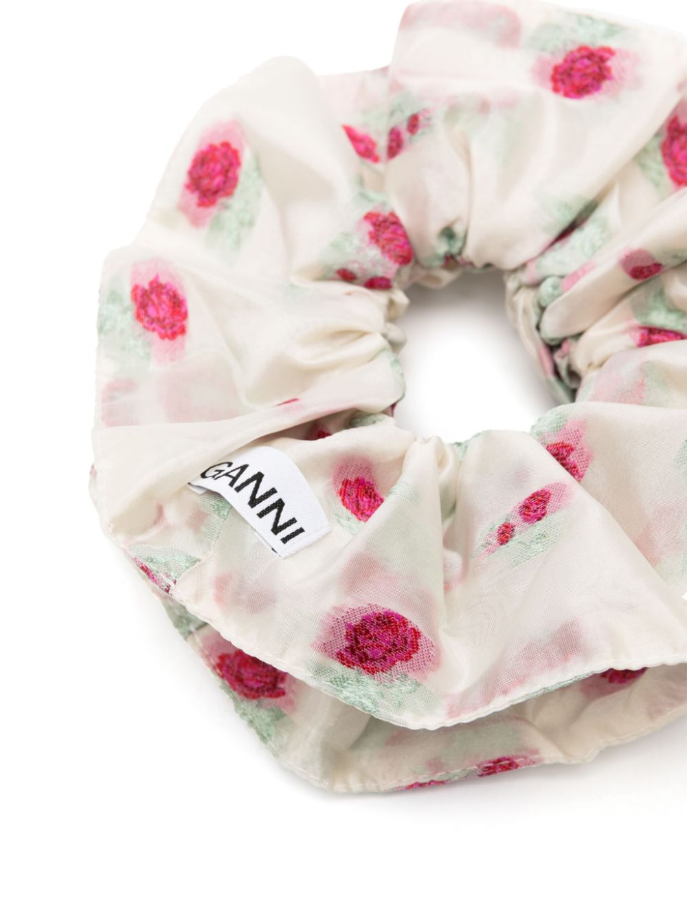 GANNI floral-jacquard ruffled scrunchie Wit
