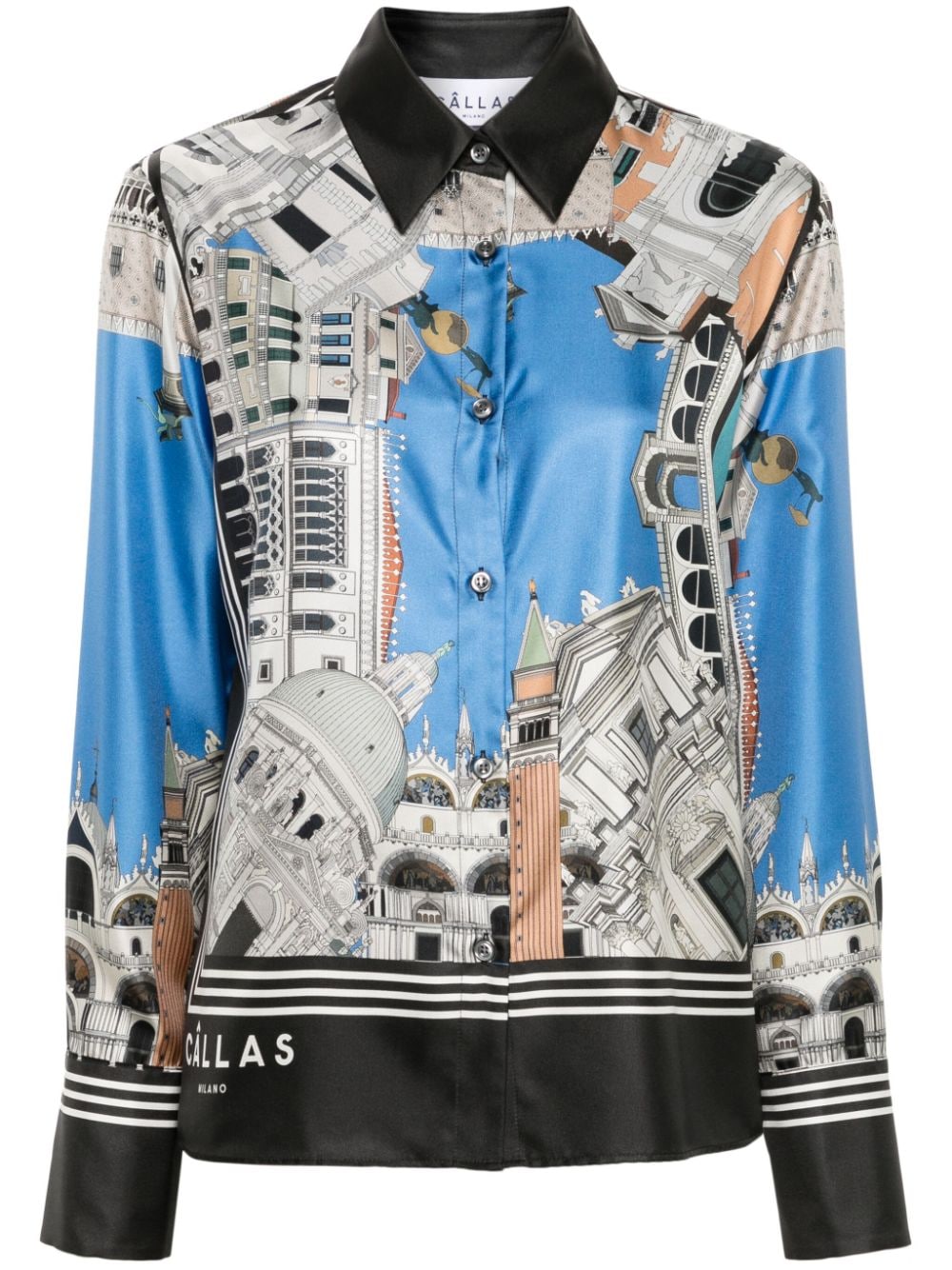 Shop Callas Milano Cameron Venice-print Silk Shirt In Black