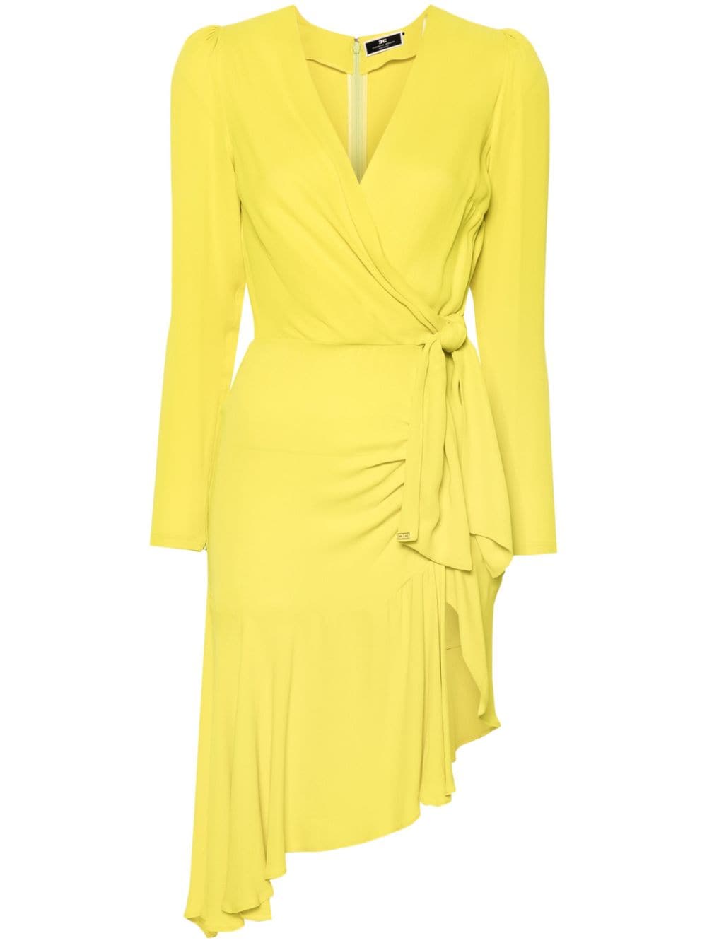 Elisabetta Franchi Crepe Asymmetric Midi Dress In Yellow