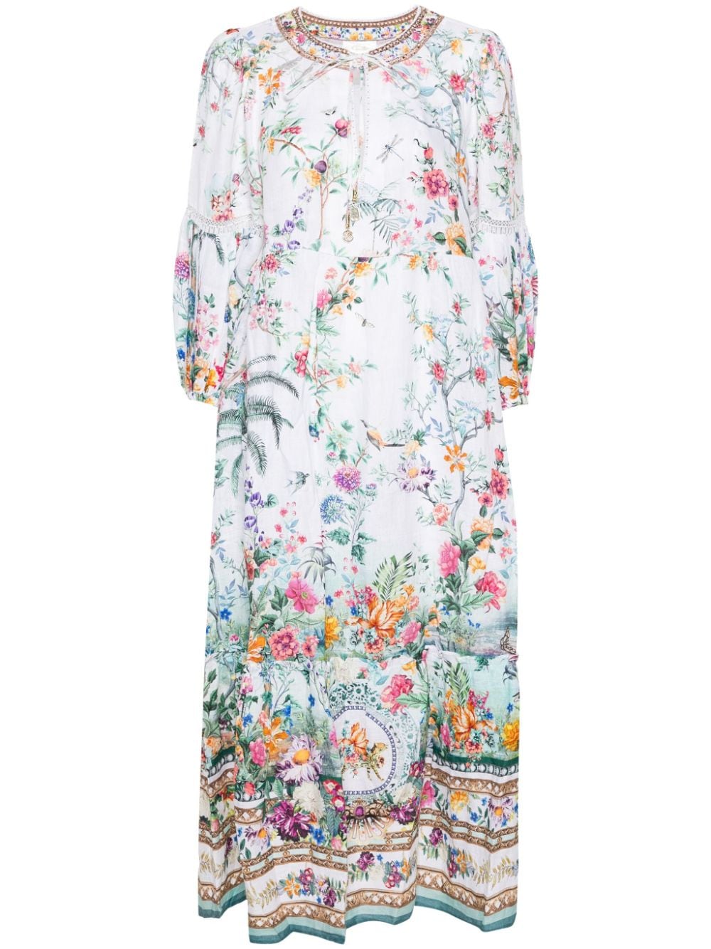 Camilla Plumes And Parterres Linen Maxi Dress In White