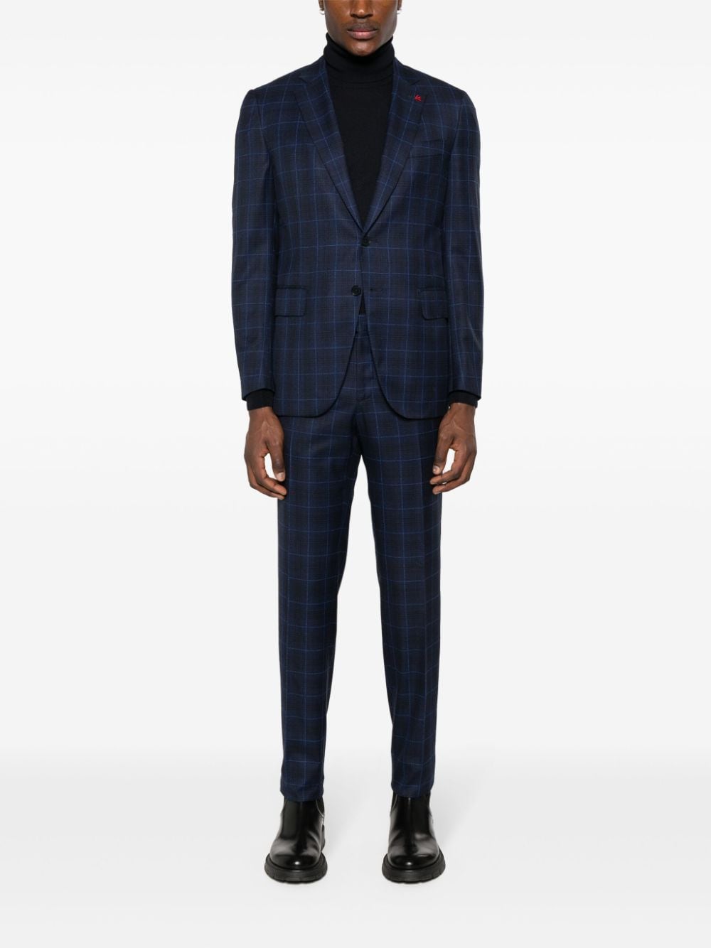 Shop Isaia Plaid-check Single-breasted Suit In Blue