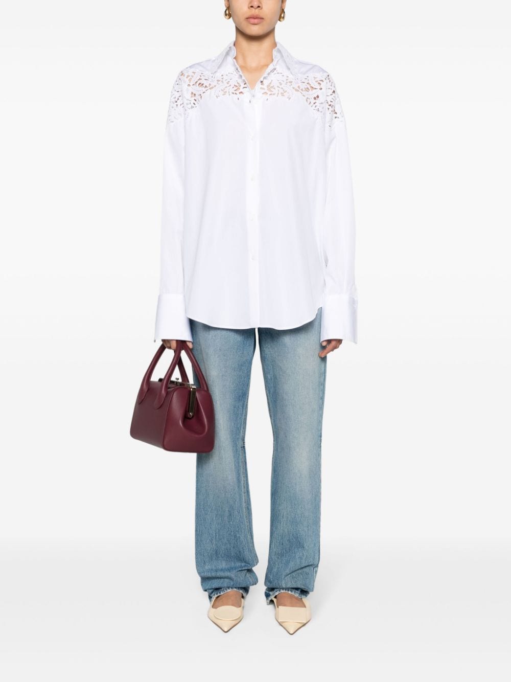Shop Ermanno Scervino Lace-panelling Poplin Shirt In White