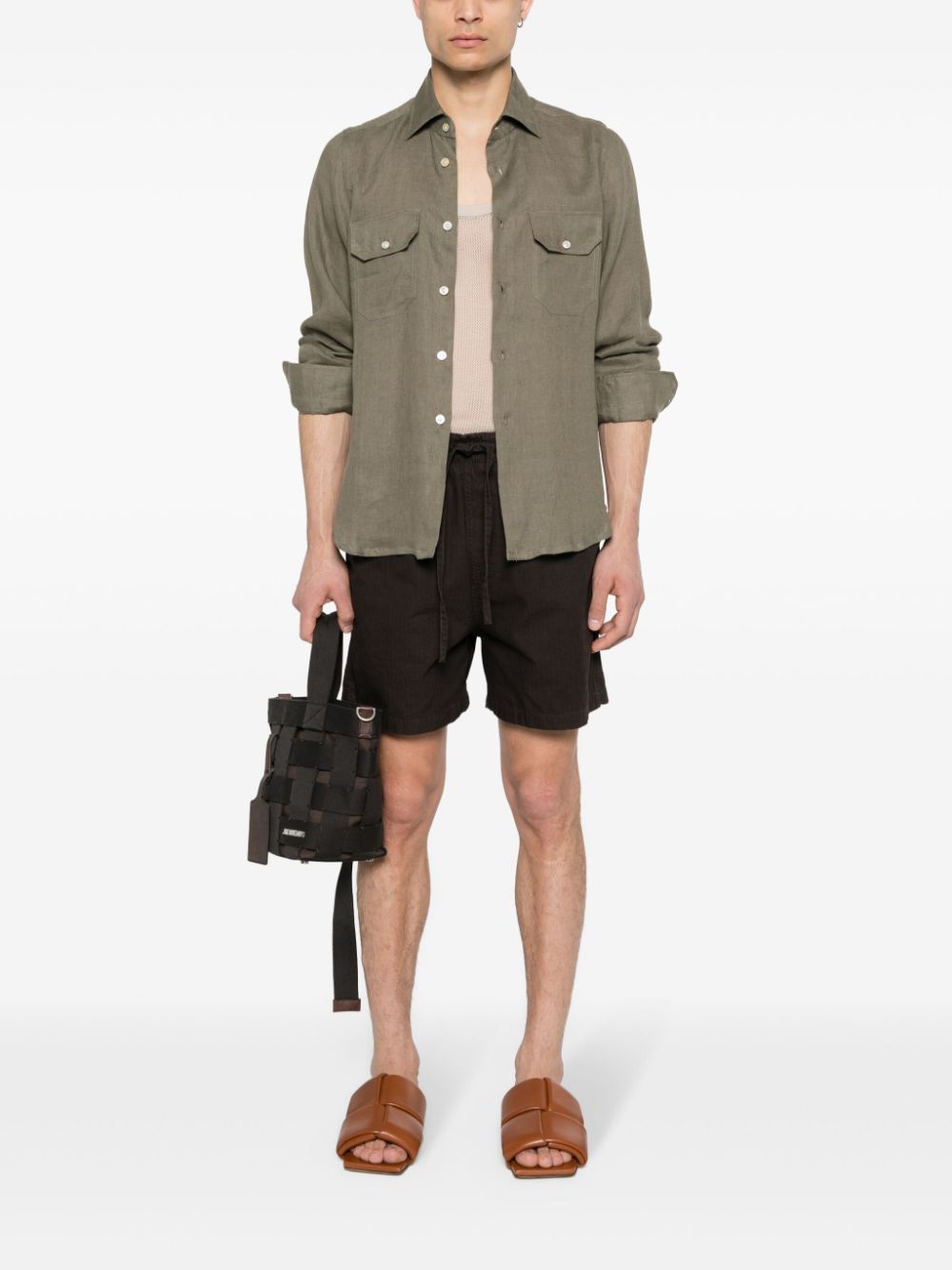 Shop Kiton Classic-collar Linen Shirt In Green