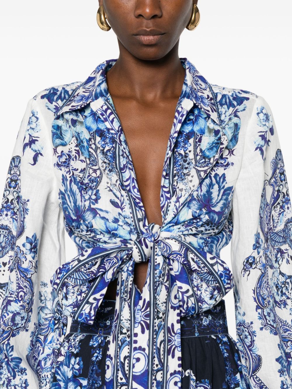 Shop Camilla Glaze And Graze-print Cropped Shirt In White
